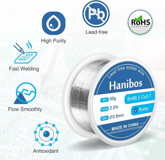 Tin Lood 0.8 mm 30 g - Solderdraad met Flux Sn99.3 Cu0.7 voor Elektrisch Loodjes en DIY Projecten — afbeelding 2
