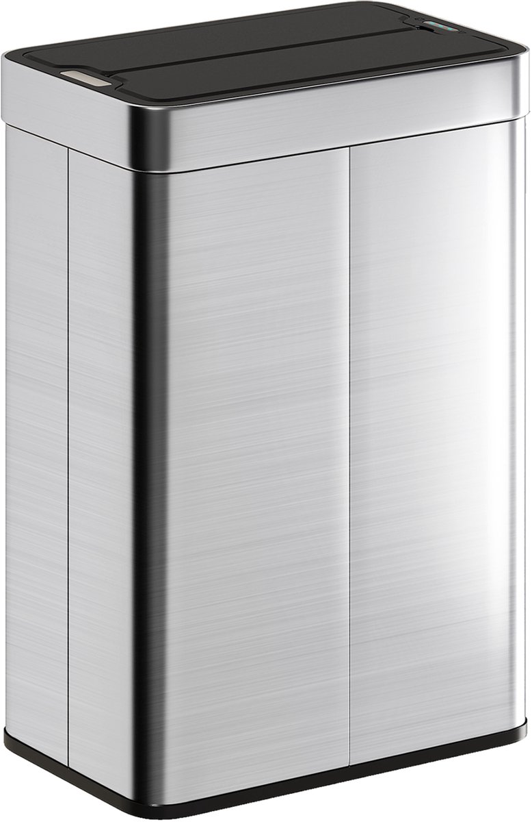 Homcom Sensor Bin-Roestvrij Staal, Kunststof-41L x 26,5B x 59H cm-Zilver
