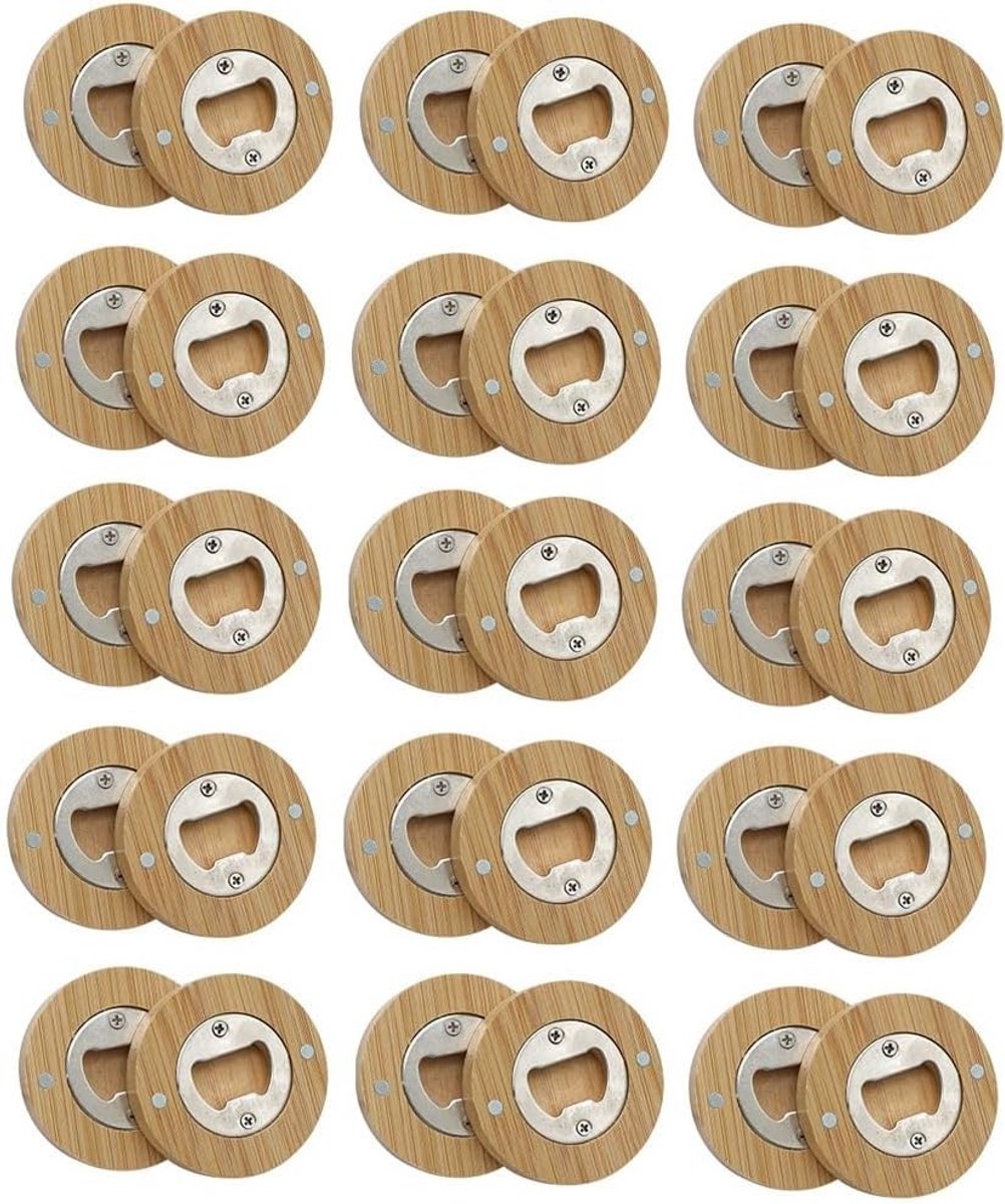 30 stuks ronde bamboe flessenopeners, onderzetters en koelkastmagneten voor bartools en feestdecoratie