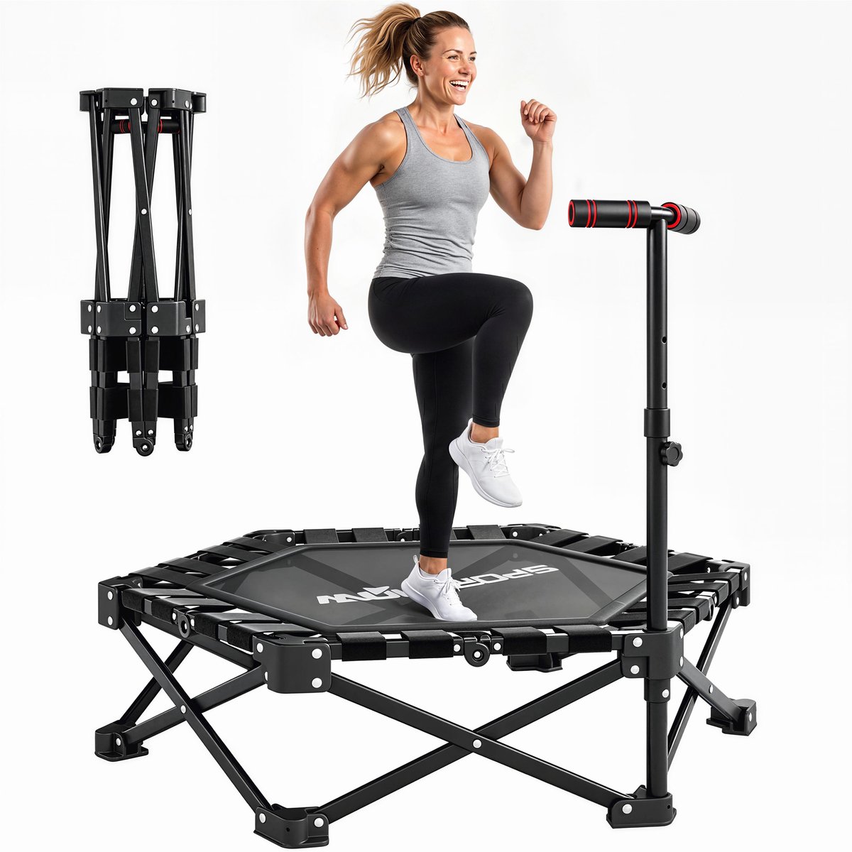 Sportnow Fitness Trampoline-Staal, Kunststof-104L x 104B x 114H cm-Zwart