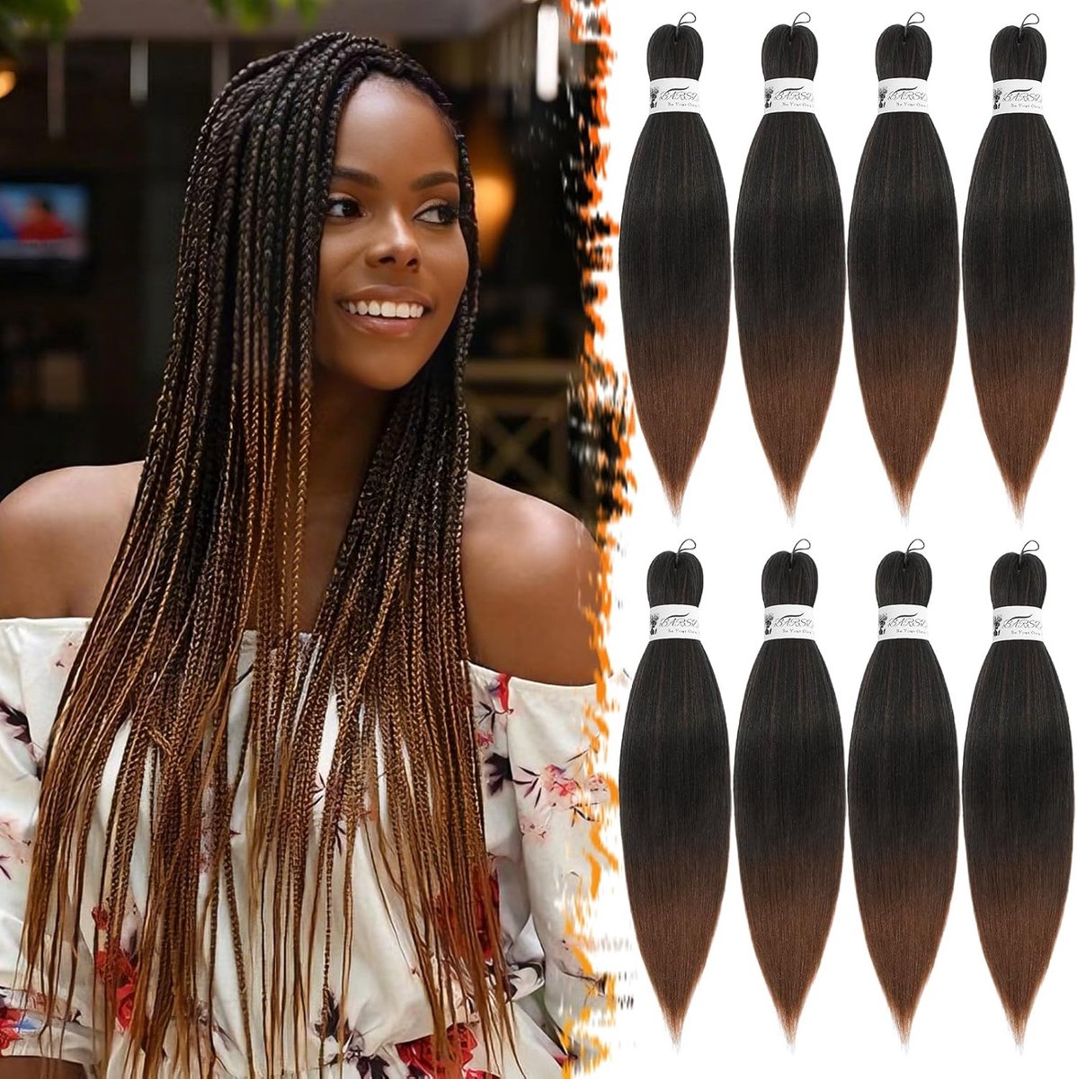 26 Inch Pre-Stretched Vlecht Haar, 8 Packs Zwart Ombre Maroon Vlecht Extensions, Synthetisch Haar met Yaki Textuur voor Eenvoudig Vlechten en Haarstyling voor Vrouwen