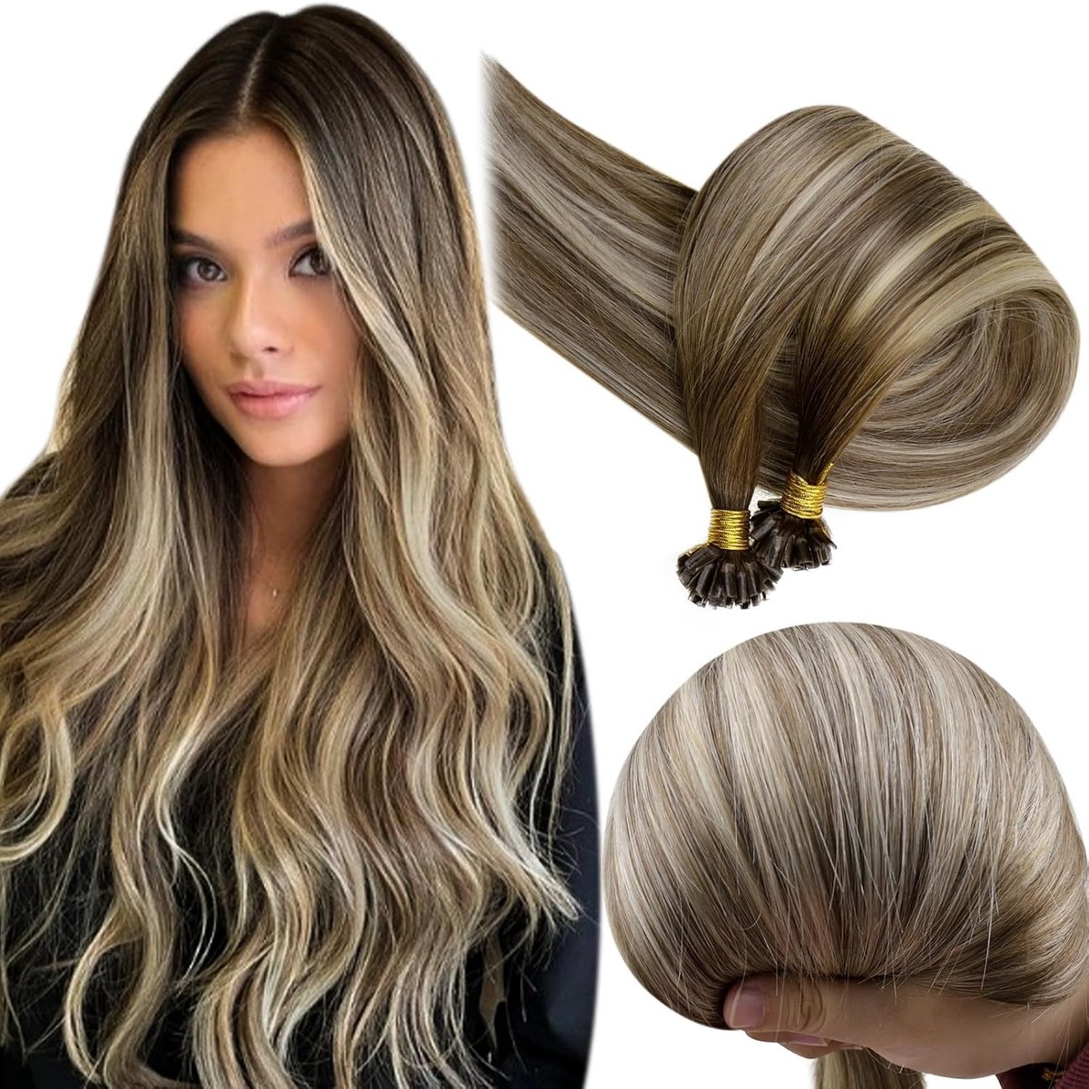 Natuurlijke U Tip Haarextensions van Menselijk Haar in Lichtbruin Ombre naar Lichtblond, 12 Inch, 50 Strengen, Perfect voor Volumineuze Haarstyling