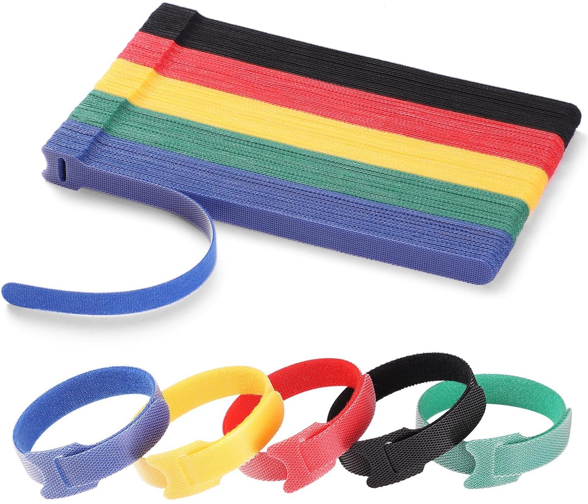 Herbruikbare kabelbinders 100 stuks - 8 inch haak en lus - verstelbaar - perfecte snoerorganisatie - ShopVlot