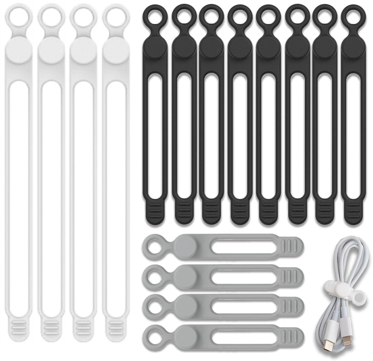 Herbruikbare silicone kabelbinders 16 stuks - verstelbare en lichtgewicht - kabelorganizer voor oplaadkabels - ShopVlot