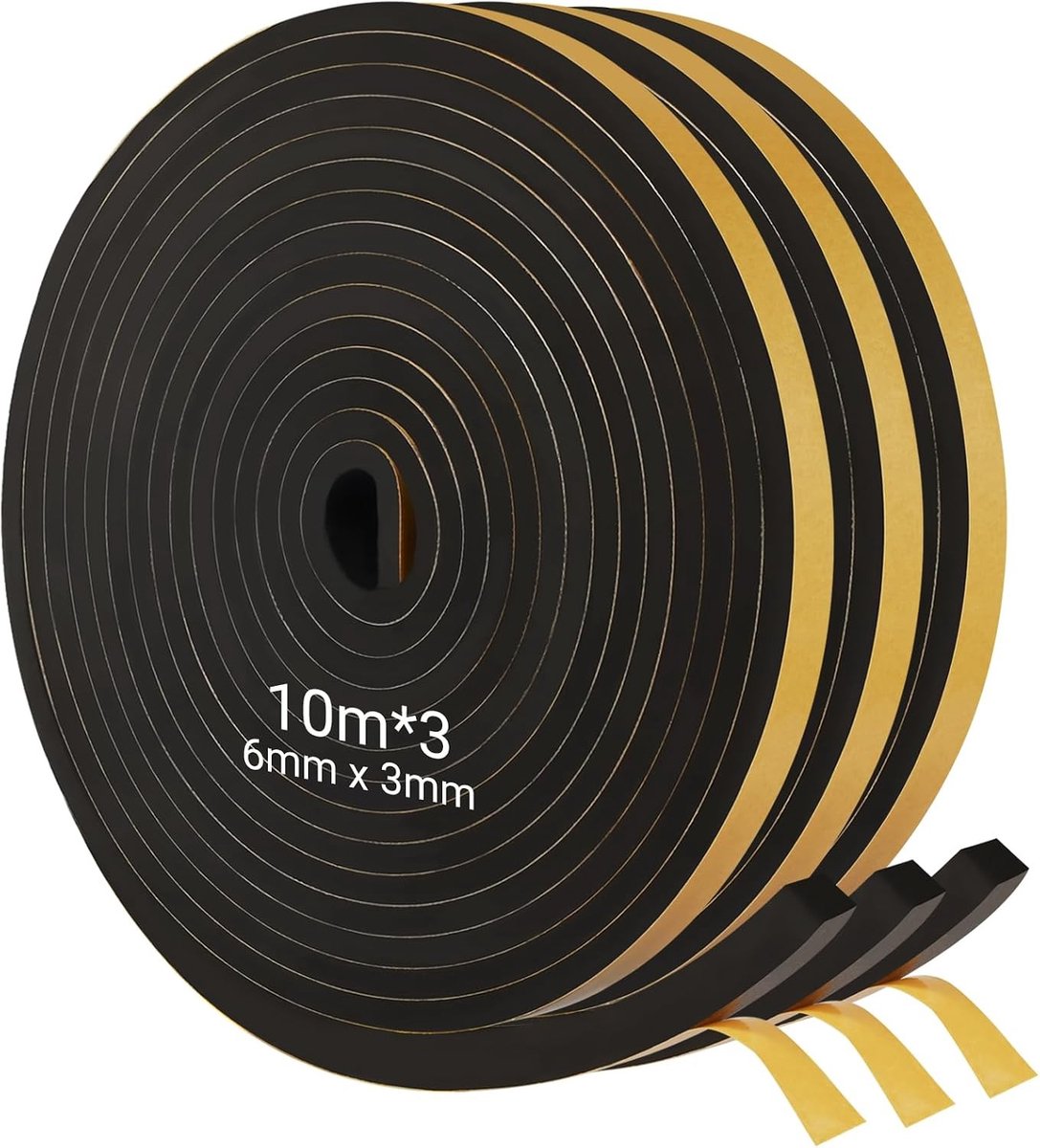 Zwarte Zelfklevende Foamstrips van 10 m - 6 mm x 3 mm Isolatie voor Oude Deuren en Ramen