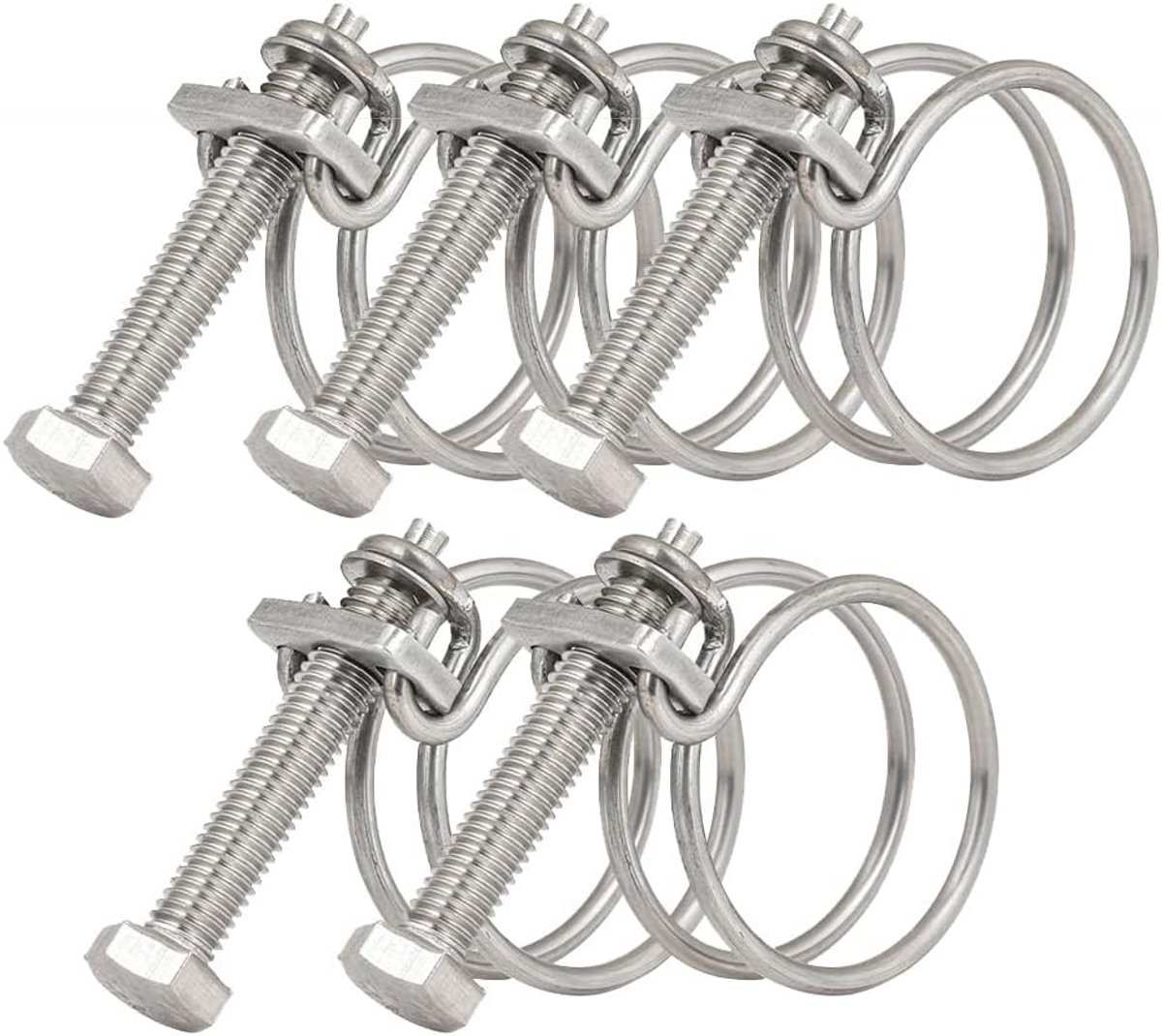 5-delige verstelbare slangklemmen set, roestvrijstalen buisklemmen voor water- en afvoerslangen, 40mm-45mm, geschikt voor diverse toepassingen en eenvoudig te monteren