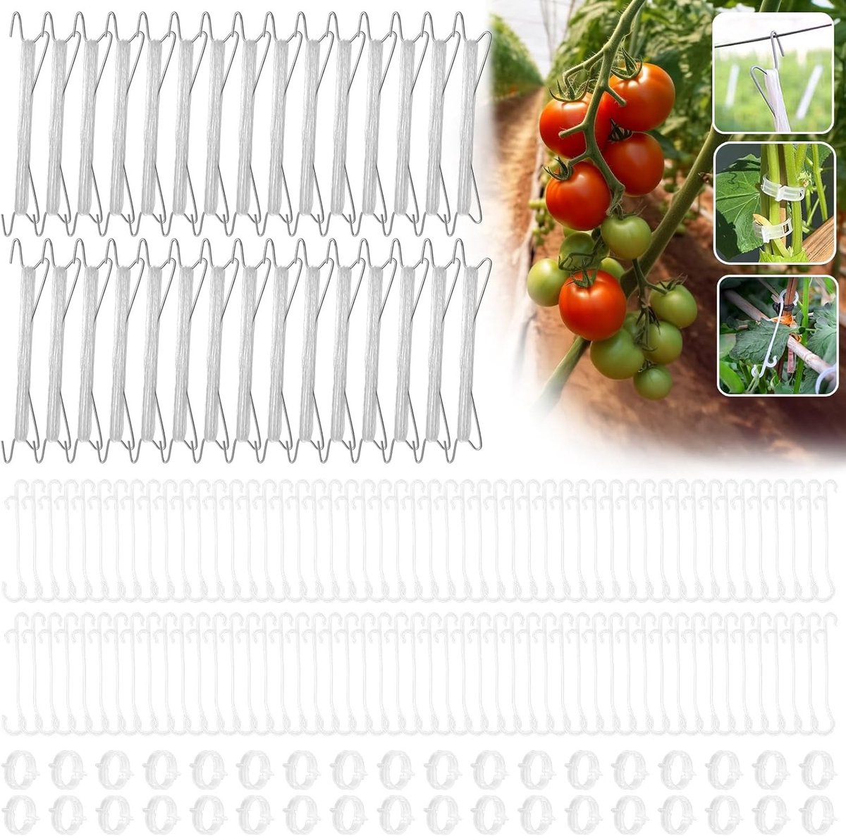 30 Stuks Tomatenplant Steunclips met Touw, Ideaal voor Klimplanten zoals Tomaten en Komkommers, Inclusief 10 Meter Stevige Touw voor Ondersteuning van Groenten