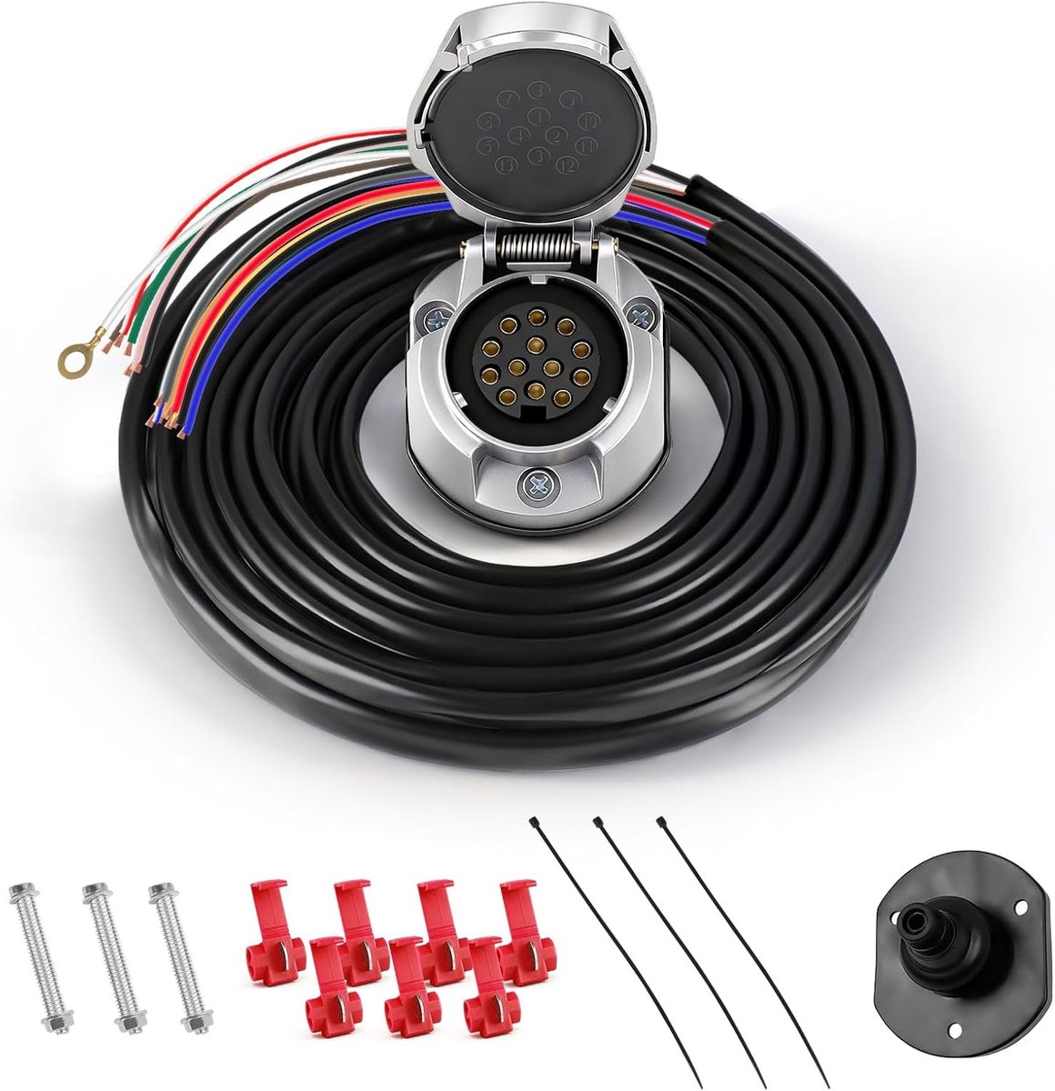 13-polige aanhangwagencontactdoos met 2 meter kabel, waterdicht en voorbekabeld, universele aanhangwagenaccessoires, 0,5 mm², geschikt voor diverse voertuigen en aanhangers