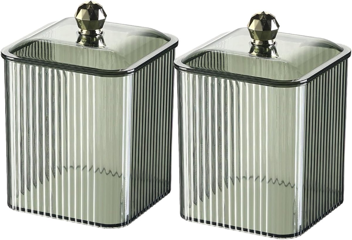 Duidelijke Organizer voor Wattenstaafjes met Deksel, Waterdichte Opbergdoos voor Badkamer en Slaapkamer, Ideaal voor Wattenpads en Q-tips, Groen, Maat S