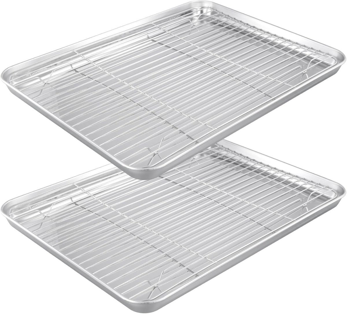 Grillplaat van RVS met Koelrek, Set van 4 (2 Bakplaten + 2 Racks) - 40 x 30 cm Geschikt voor Oven, Ideaal voor Roosteren en Bakken, Vaatwasserbestendig