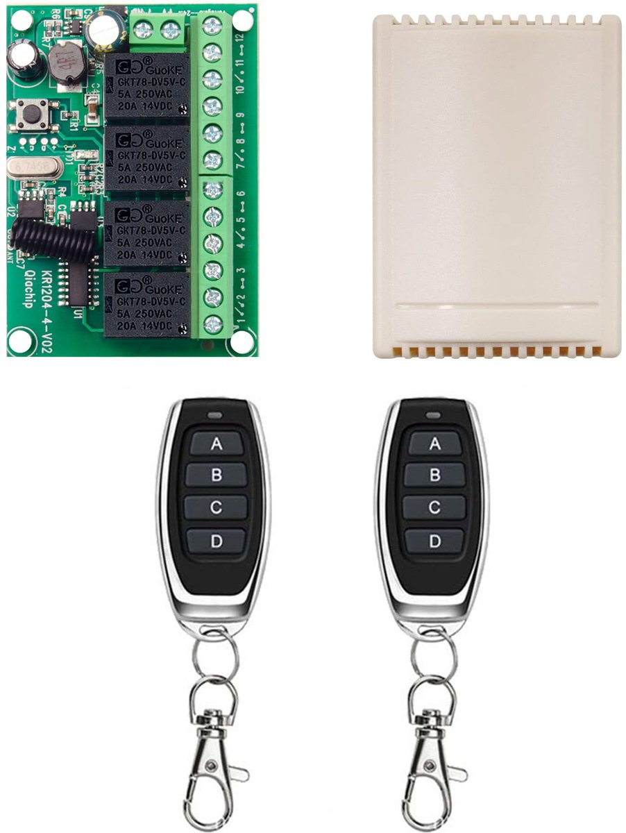 Draadloze afstandsbedieningsschakelaar 4CH - 6V 12V 24V - 433 MHz - Voor licht en garagedeur - ShopVlot