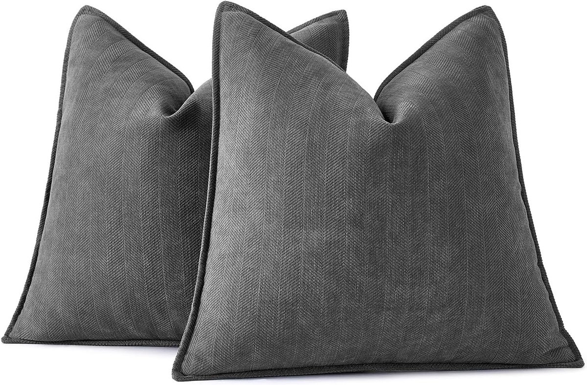 Kussenslopen 40x40cm - donkergrijs chenille - set van 2 - perfect voor uw bank - ShopVlot