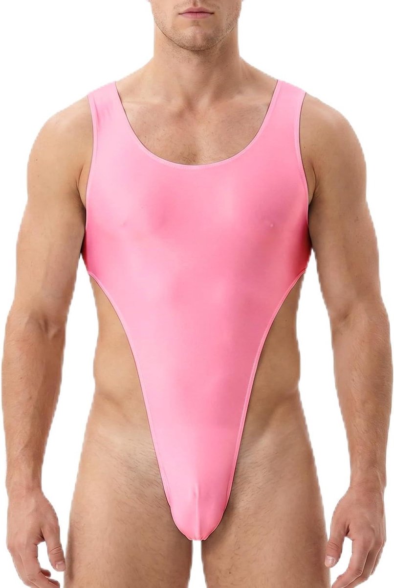 Mouwloos Heren Bodysuit - U-Hals Leotard van Vochtregulerende Stretchstof - Ideaal voor Sport, Yoga en Training in de Sportschool (Roze)