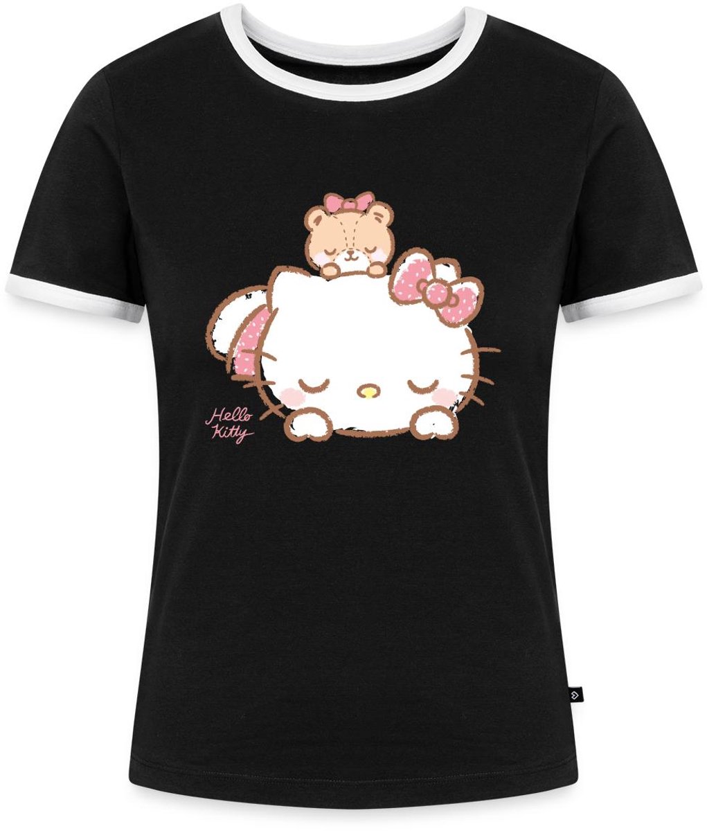 Hello Kitty Met Teddy Op Haar Rug Vrouwen Contrast Shirt