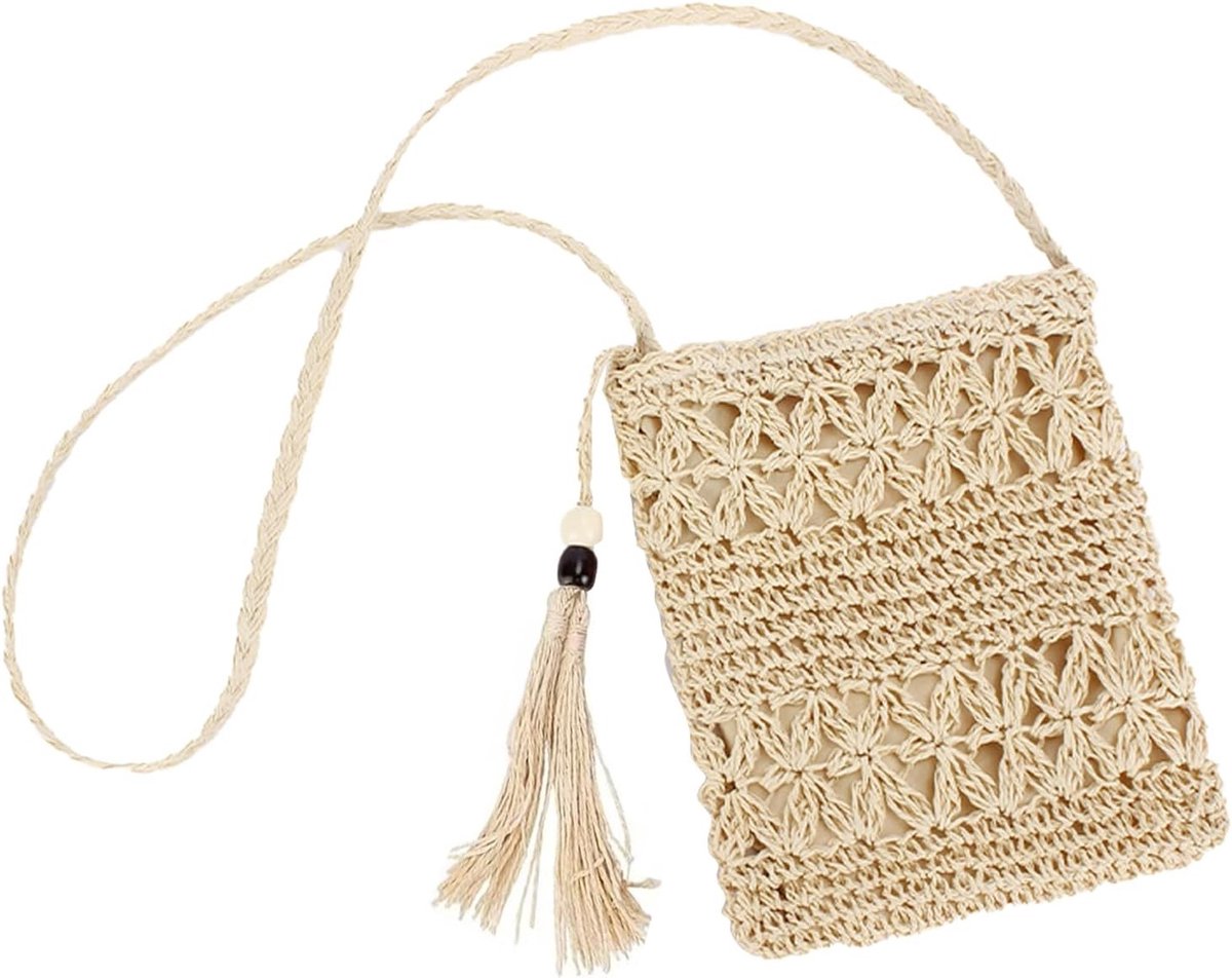 Handgemaakte Stro Schoudertas met Kwastje - Boho Retro Strandtas voor Zomer en Vakantie, Perfect voor Reizen en Dagelijks Gebruik