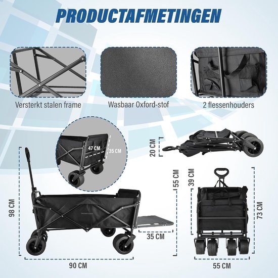 Bolderkar Opvouwbaar - Transportkar Handig - Materiaal Vervoeren - Met Remmen - 200 kg Draagkracht - Zwart van Bolderkar Opvouwbaar — afbeelding 4