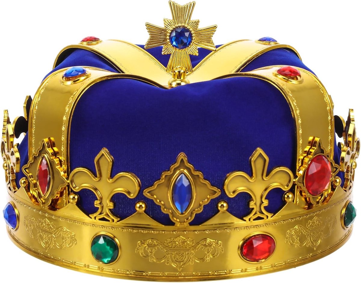 Koningskroon - Royale Kroon met Edelstenen voor Halloween Kostuum, Feest en Cosplay Accessoires, Blauw