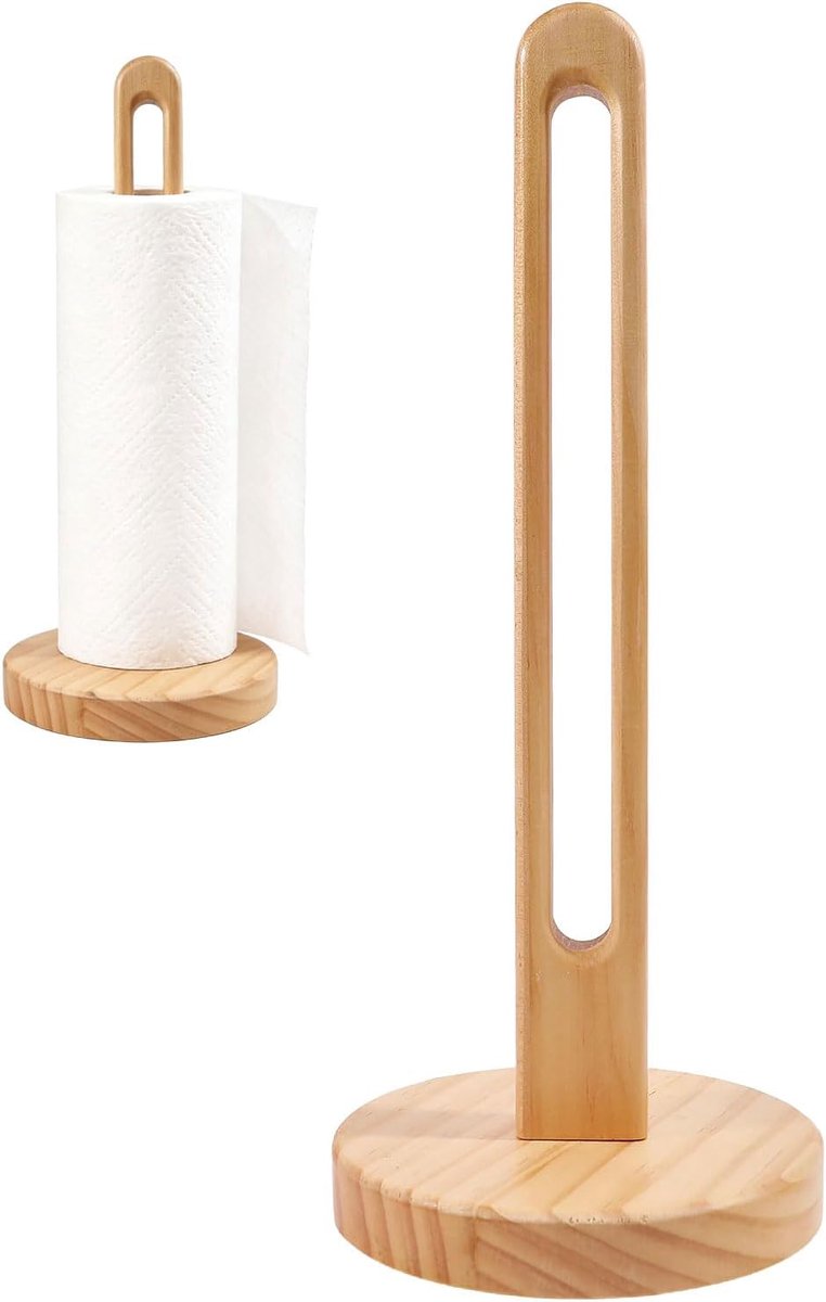 Houten keukenrolhouder - bruin - standaard voor keuken en badkamer - praktisch en stijlvol - ShopVlot