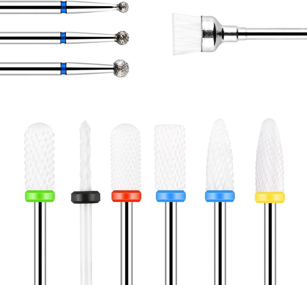 Complete Set van 10 Elektrische Nagelvijl Bits voor Manicure en Pedicure, Ceramische en Carbide Frezen voor Thuisgebruik en Professionele Nagelverzorging