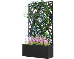 Plantenbak met rooster - Bloembak op poten - Buiten decoreren - 2-in-1 privacy scherm - 61x23x113 cm - Zwart