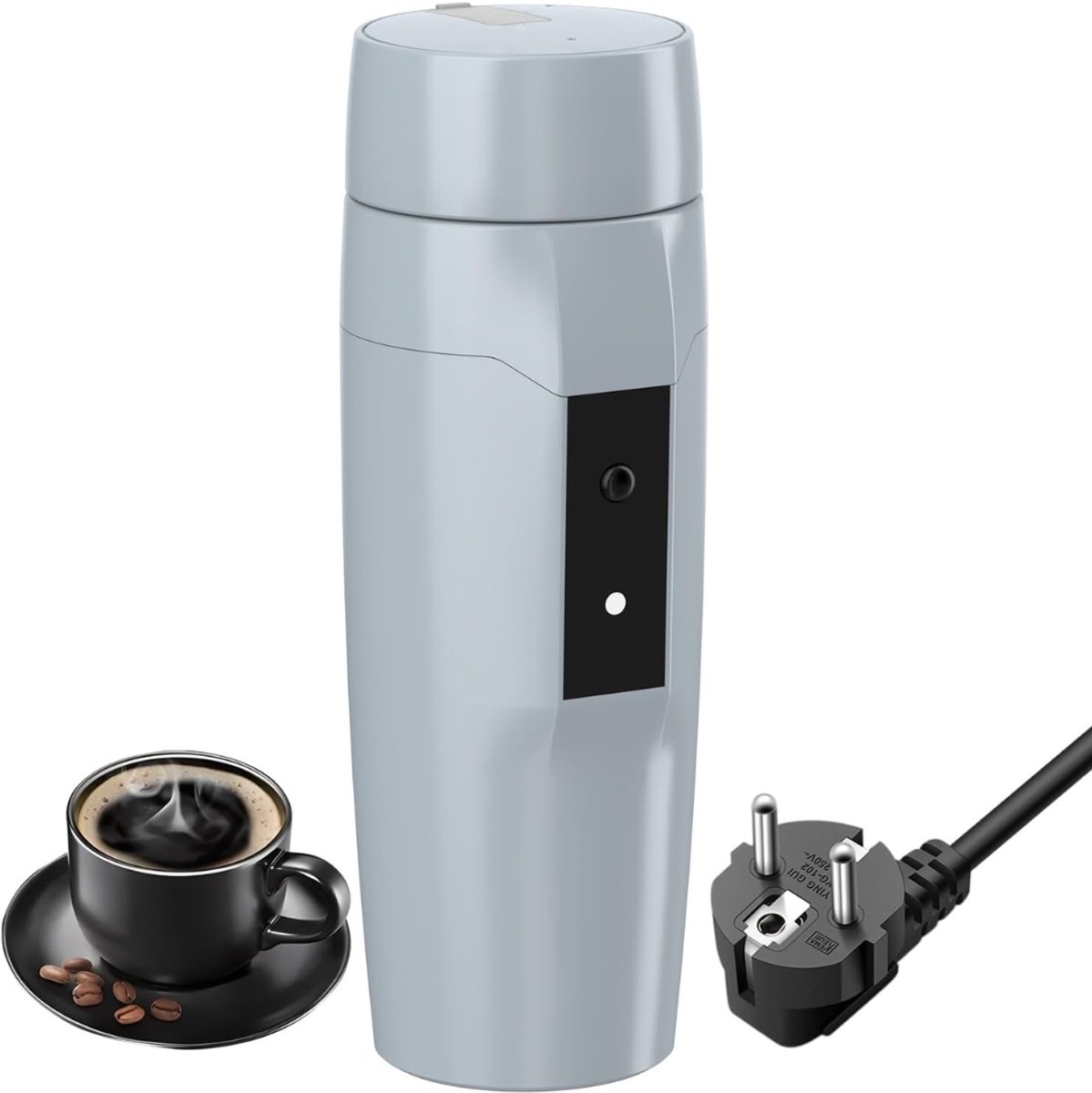 Allvia® Waterkoker Camping - Waterkoker Klein - Waterkoker met Temperatuurregeling - 300W Snelle Waterverwarmer - Draagbaar - Grijs - 22cm x 9cm x 9cm