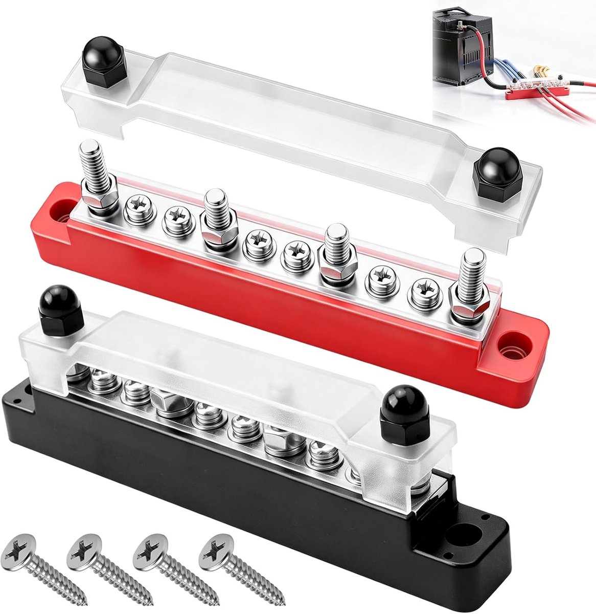 150 A verzamelrail, 12 V verdelerblok met afdekking, 4 x M6 en 6 x M4 klembouten, stroomverdeler, busbar voor auto - ShopVlot