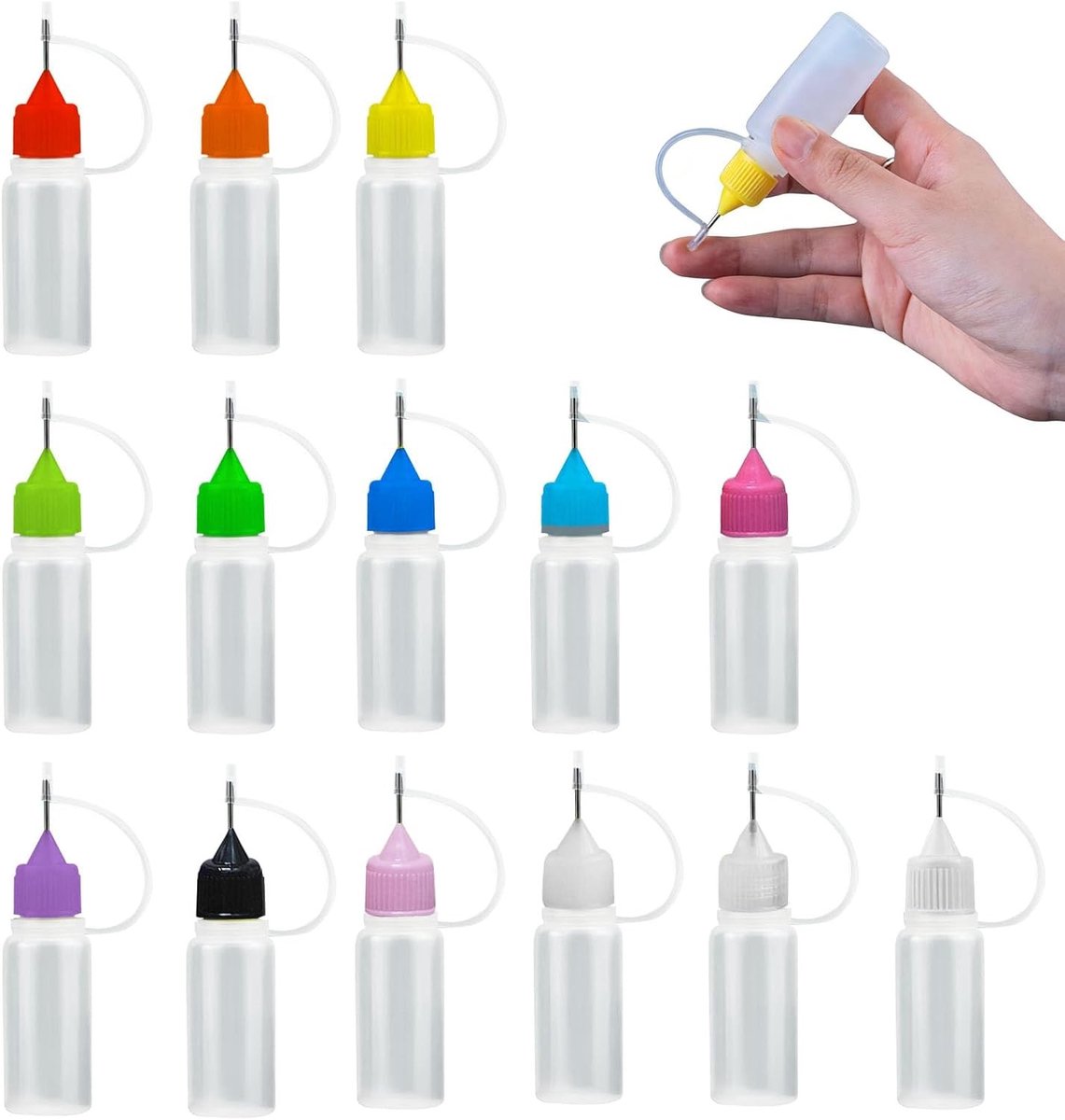 14-delige Precisie Lijmapplicator Set met 10ml Flesjes en Naaldtip, Perfect voor Lijm, Verf en Onderhoudswerk