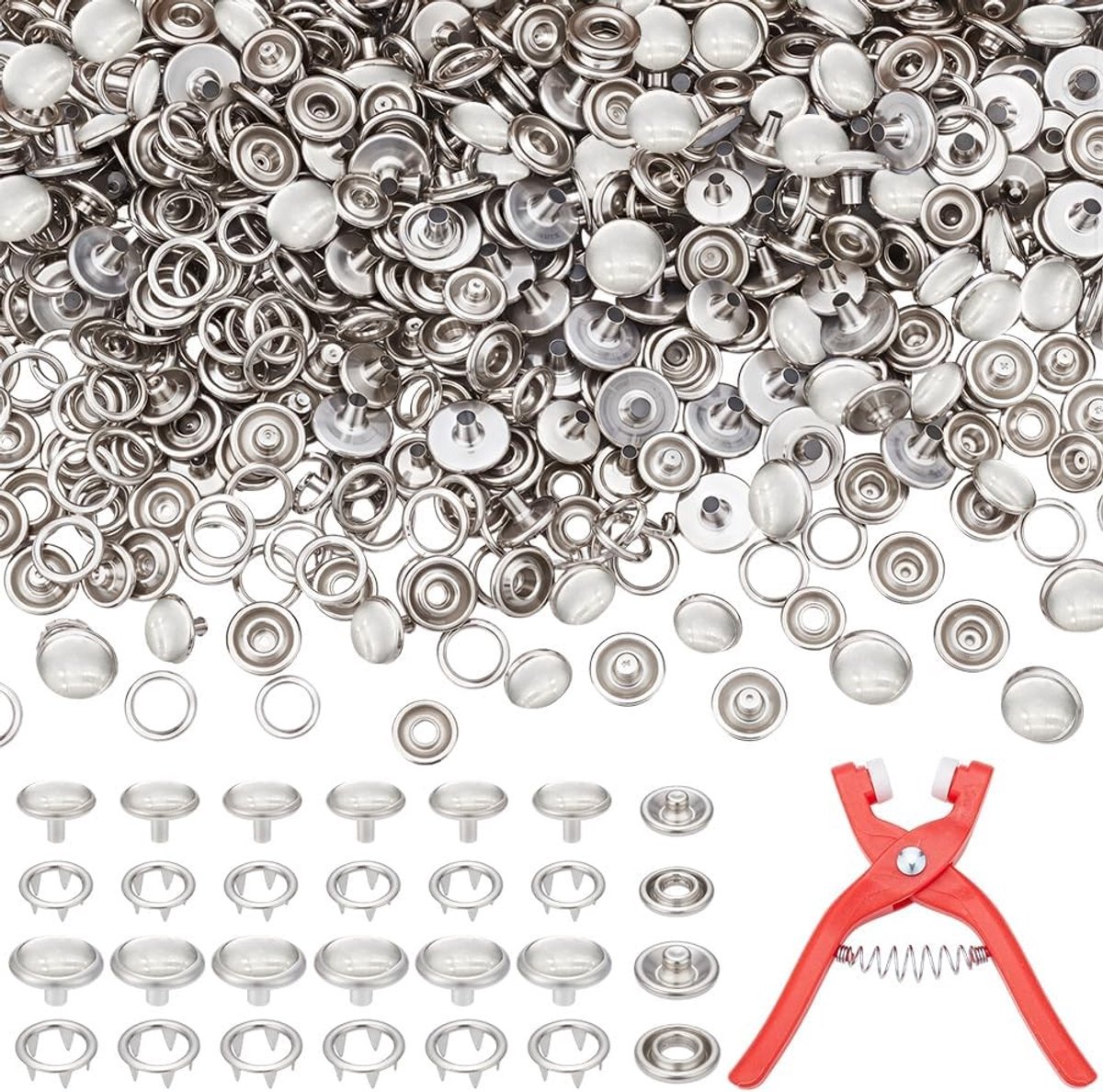Set van 160 Drukknopen in 2 Maten, 10/12mm Moeder van Parel Snap Knopen met Vijfklauw Druksluiting voor Kleding, Tassen en DIY Projecten