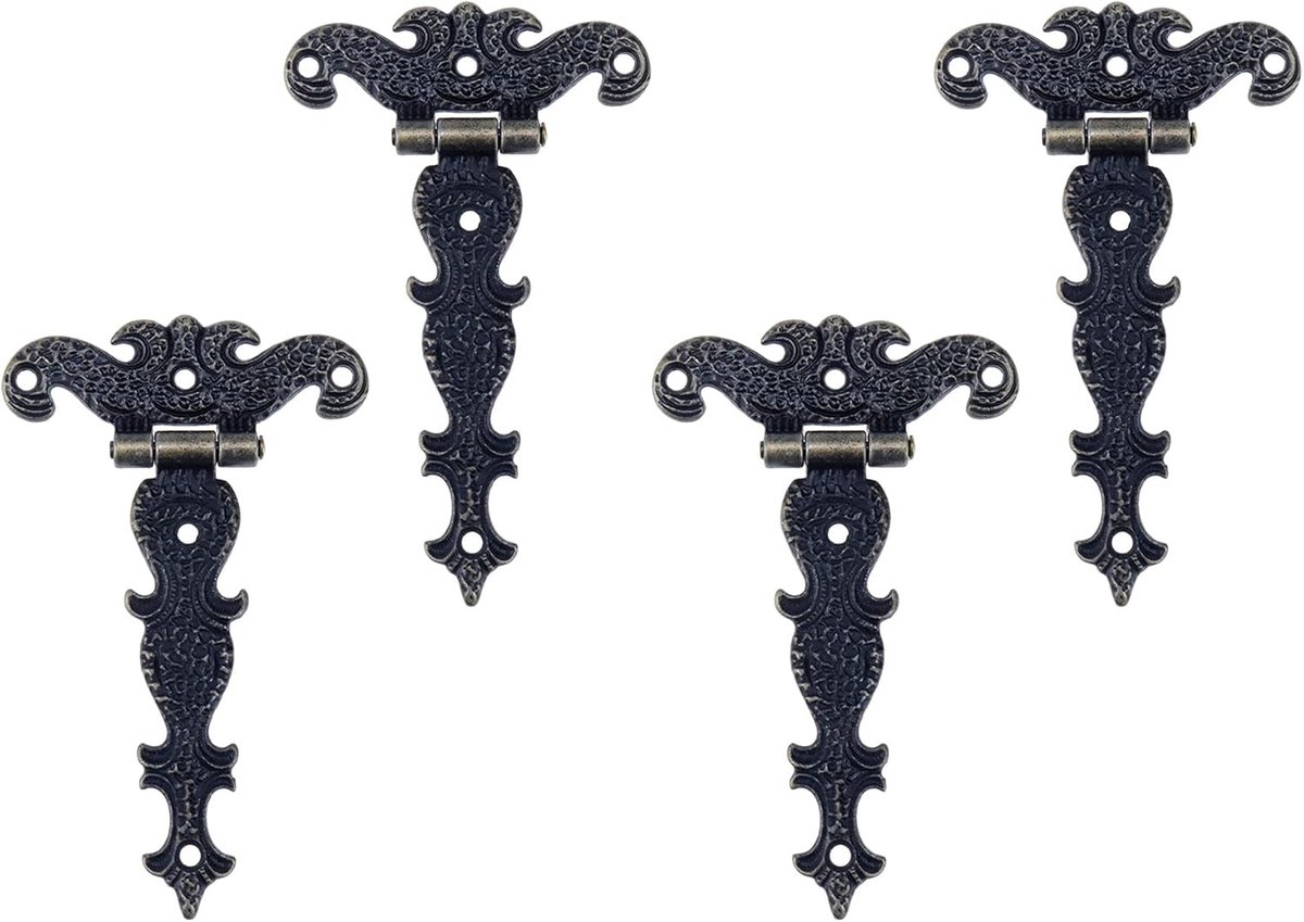 4 Stuks Vintage Bronzen T-Strap Scharnieren, Antieke Scharnieren met Schroeven voor Decoratieve Dozen, Houten Kisten en Meubels