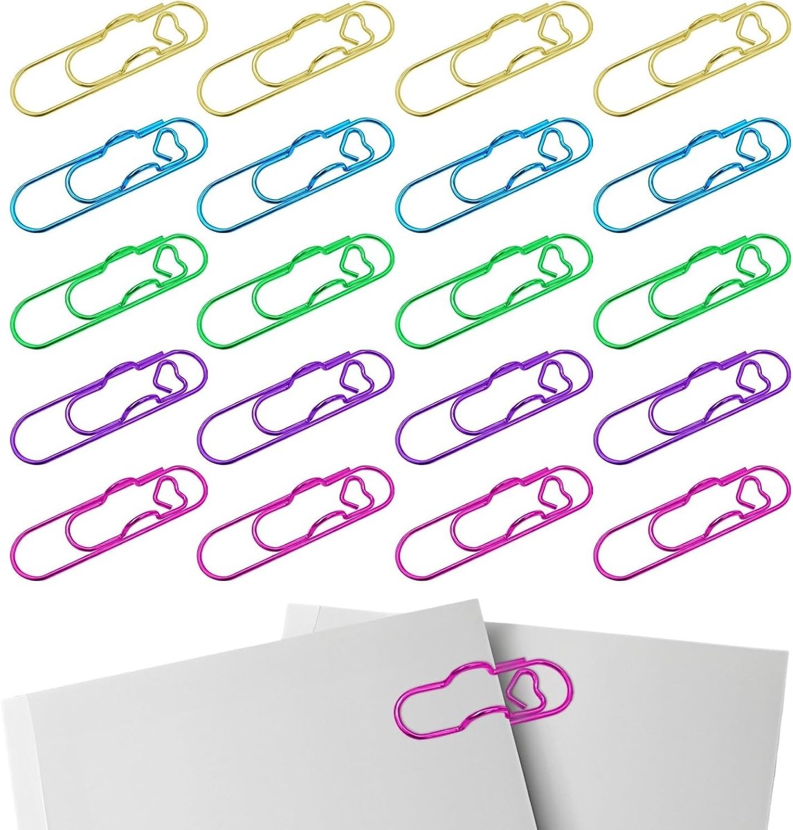 Kleurige metalen penclips en papercliphouders - schattige kantoorbenodigdheden in diverse kleuren voor notitieboekjes en dagboeken