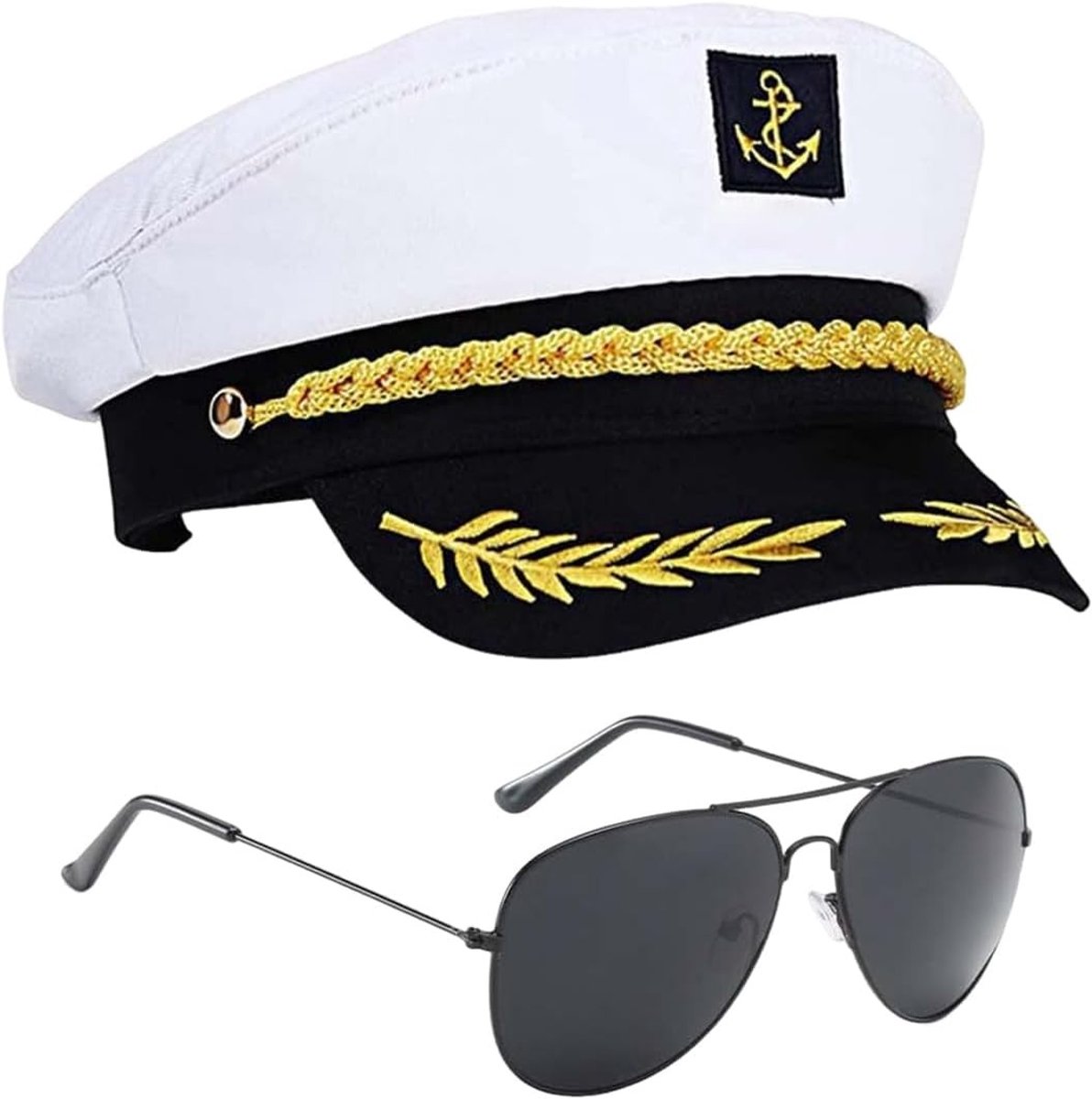 Sailor Captain Hoed en Zwarte Zonnebril, Perfect voor Rollenspel en Jachtfeest Decoratie, Kostuumaccessoires voor Feestjes en Evenementen