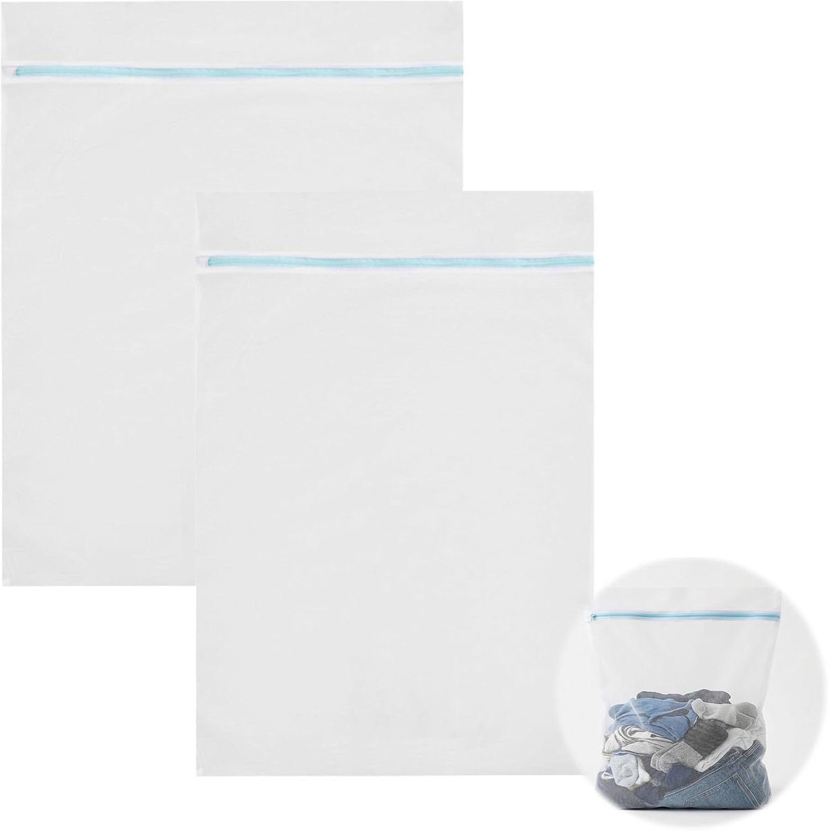 Set van 2 extra grote waszakken, 60 x 80 cm, wasnet met robuuste ritssluiting voor delicate was, gordijnen en beddengoed