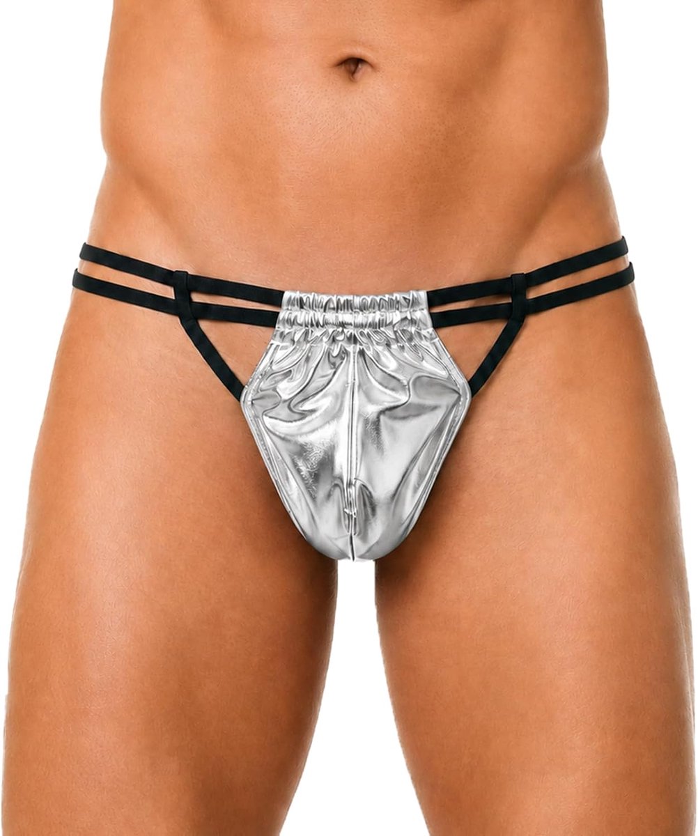 Herenstring glanzend - tanga met dunne dubbele riem - sexy uitstraling - perfect voor onderkleding - ShopVlot