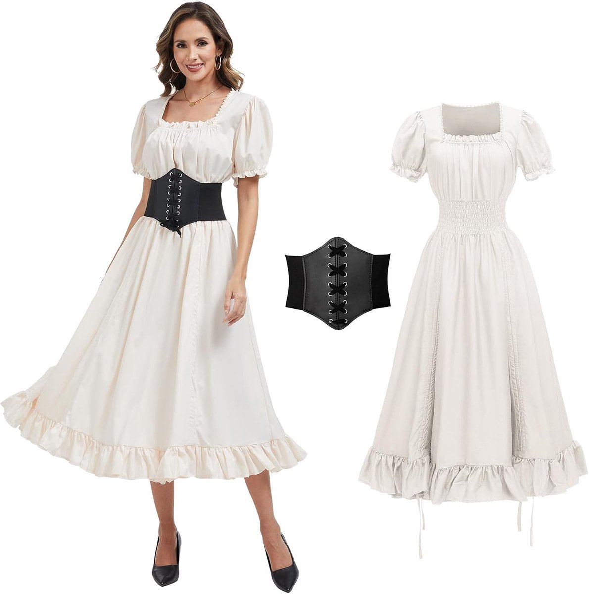 Vintage Middeleeuwse Jurk - Schoudervrij - Maat S - Retro Maxi-Jurk voor Dames - Voor Halloween en Feestjes