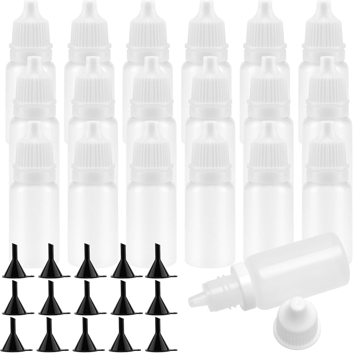 220pcs 10ml empty dropper bottles, white lid transparent squeezable bottles with funnels, plastic mini rotary cap - ShopVlot