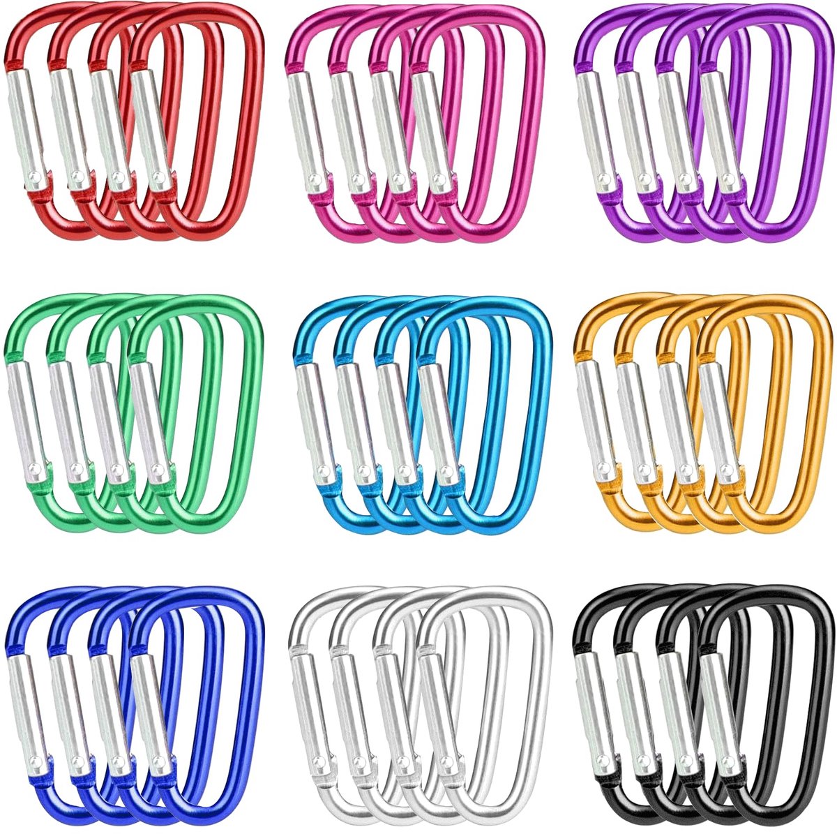 Mini-karabijnhaken 36 stuks - aluminium - kleurrijk - ideaal voor sleutels en accessoires - ShopVlot