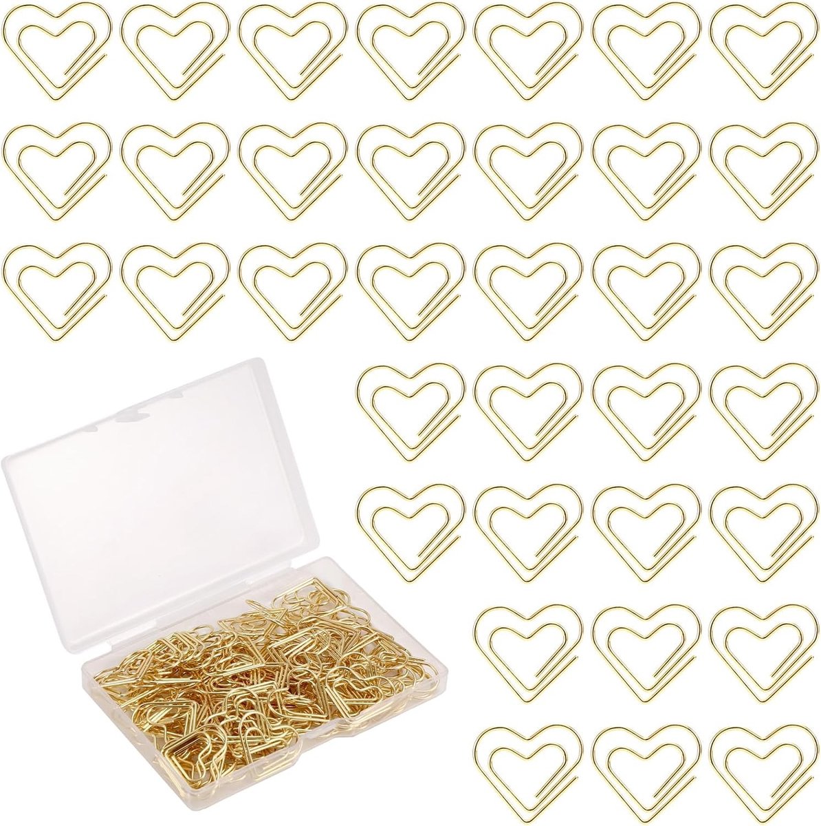 Gouden Hartvormige Paperclips - 100 Stuks Schattige Decoratieve Kantoorbenodigdheden voor School, Documenten en Trouwen Decoratie, Creatieve Knutselmaterialen