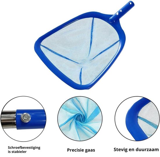Allvia® Zwembad Schepnet - Zwembad Net - Schepnet - met Telescopische Stang - 220 cm Lang - 14 cm Diep - Blauw - ‎ 10cm x 2cm x 10cm — afbeelding 3