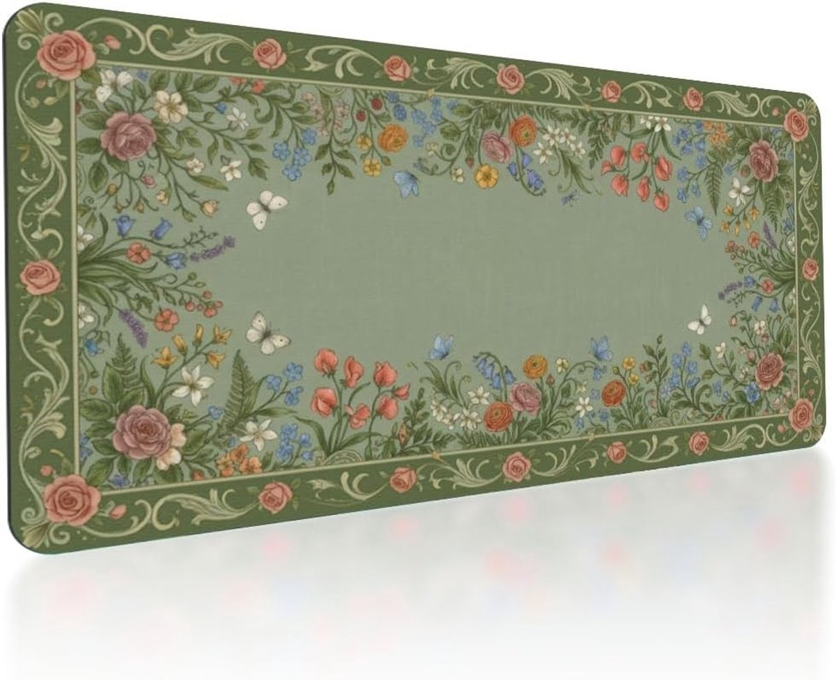 Grote gaming-muismat met vlinderbloemendesign, antislip basis, ideaal voor computer, laptop en thuiskantoor, 800 x 400 mm