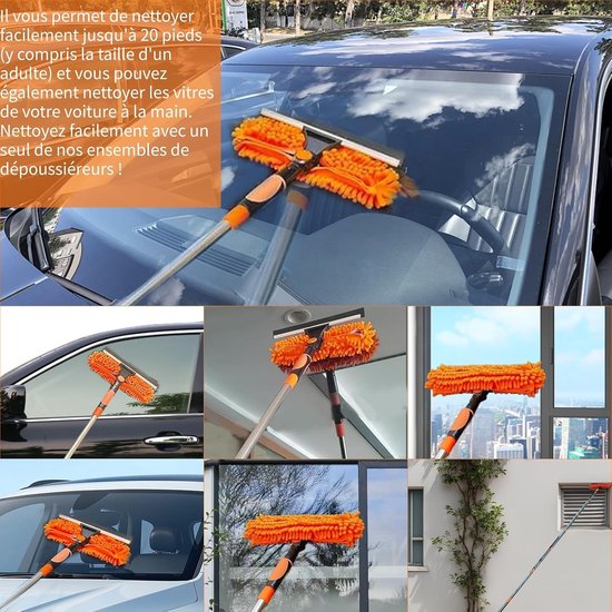 Telescopische Plumeau - Verstelbare Stofwisser - Hoge Oppervlakken Reinigen - Lange Verlengsteel - Tot 6 Meter - Oranje — afbeelding 3
