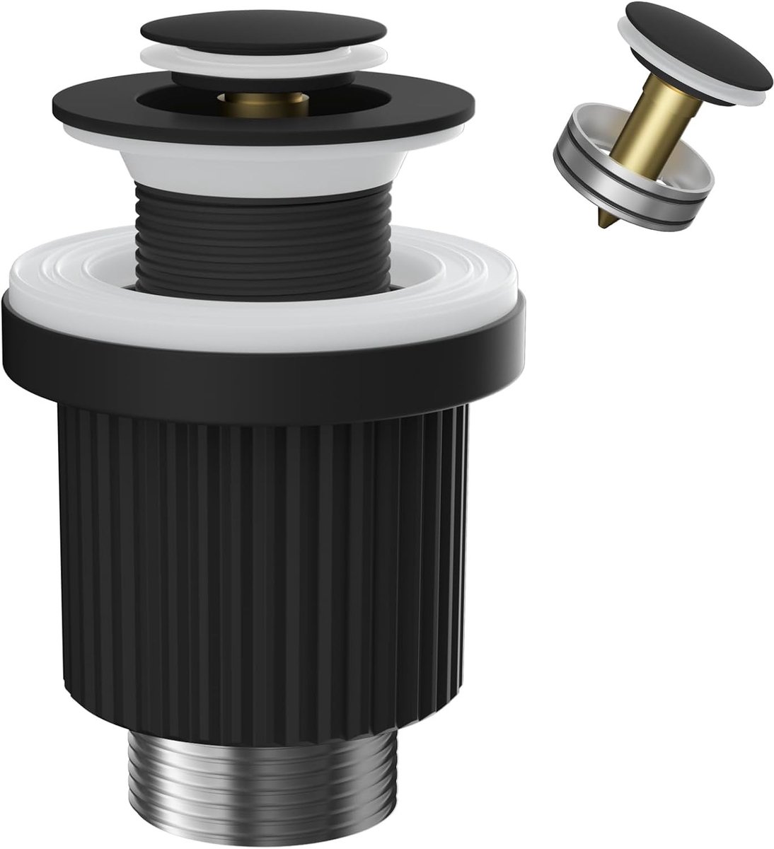 Wastafelstop voor badkamer, click-clack wastafvoer met universele aansluiting G 1 1/4 inch, eenvoudig te installeren en geschikt voor overloop, zwart