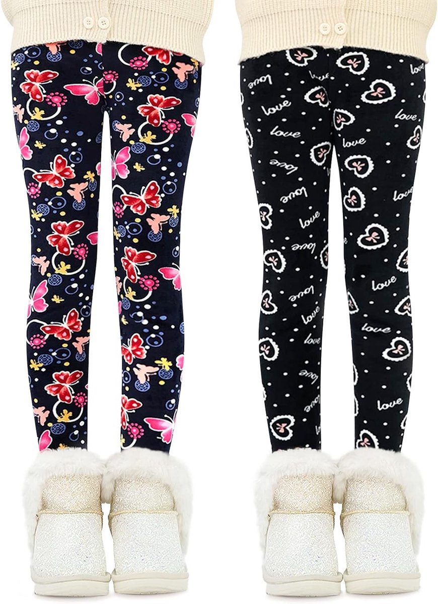 Set van 2 gevoerde thermische leggings voor meisjes - Warm, comfortabel en perfect voor de winter