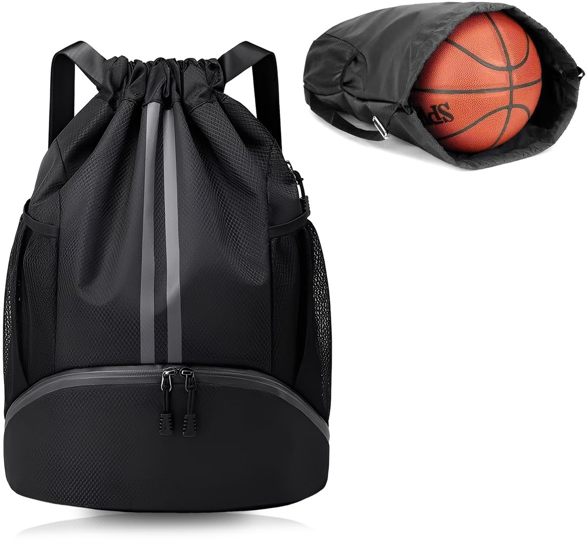 Gymtas 47 x 32 x 16 cm - zwart - waterdicht - met schoenenvak voor sport en school - ShopVlot