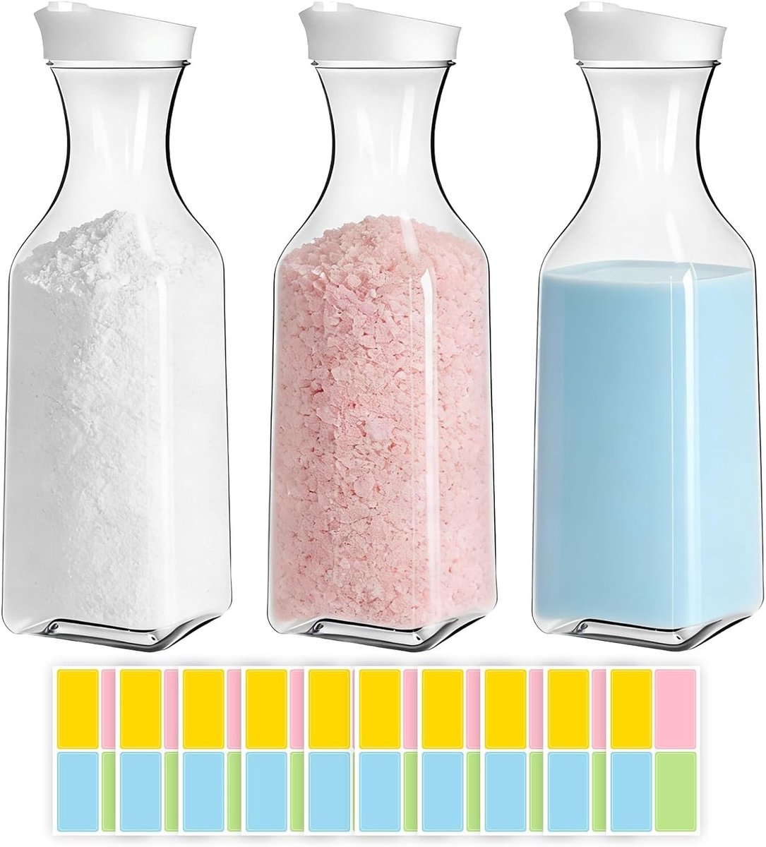 3-delige Opbergset voor Waspoeder met Labels, 1.5L Opbergdozen voor Wasmiddel en Granen, Ideaal voor Organisatie en Opslag