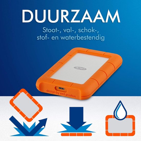Externe Harde Schijf - Mobiele Opslag - Data Back-up - Schok- en Waterbestendig - 1TB Capaciteit - Oranje — afbeelding 3