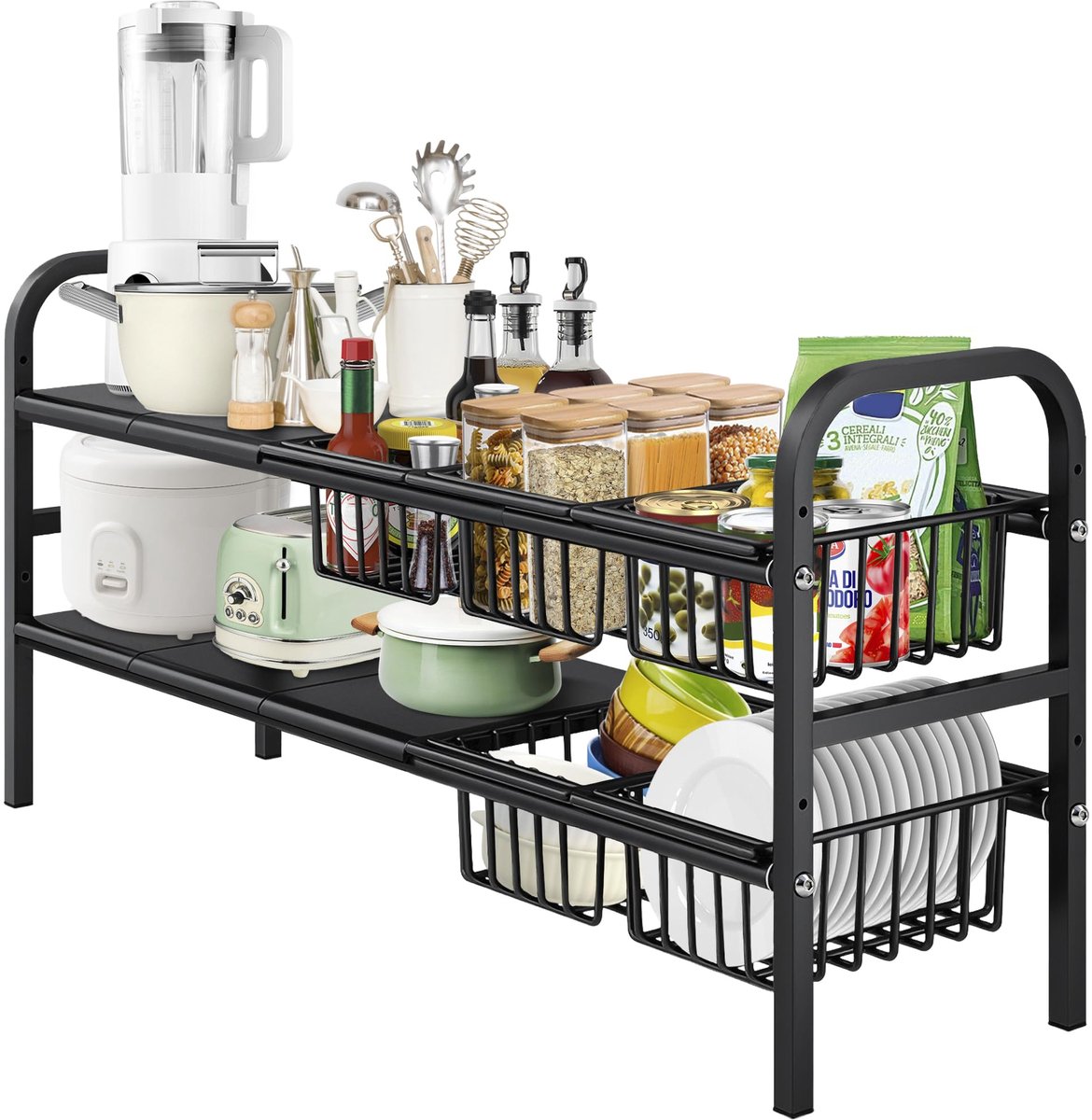 Uitschuifbare organizer onder de gootsteen - 2 niveaus - breedte 53-88 cm - handige opbergruimte voor keukenaccessoires - ShopVlot