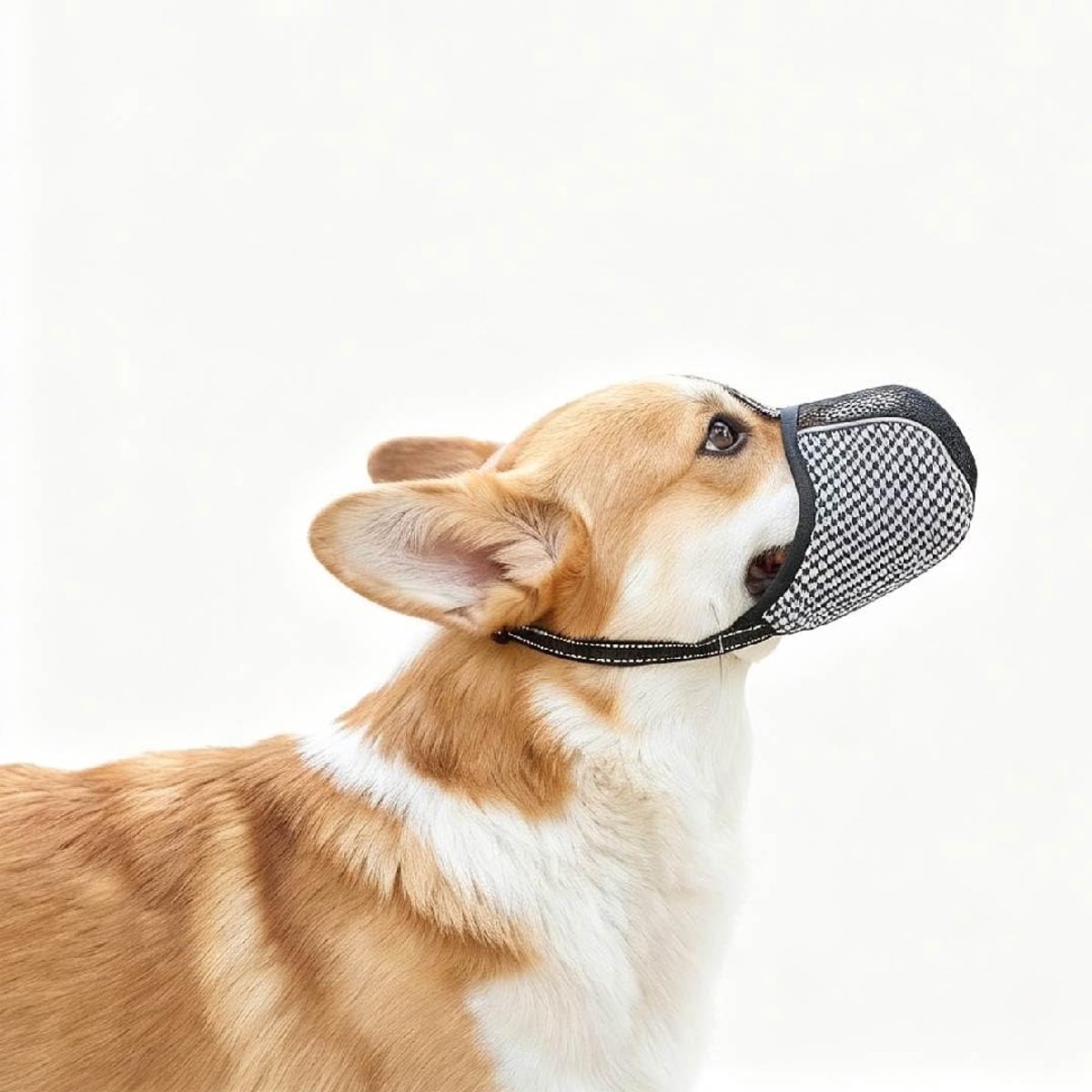 Ademende muilkorf voor kleine honden, verstelbaar en comfortabel, bijt- en eetbescherming voor Corgi en Teckels (maat S, zwart)