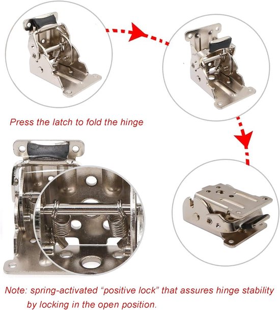 Vouwbare Hinge Extension Locking Steunbeugels voor Tafelpoten en Meubels - Set van 4, Staal, Zilver, Verstelbaar en Duurzaam — afbeelding 2