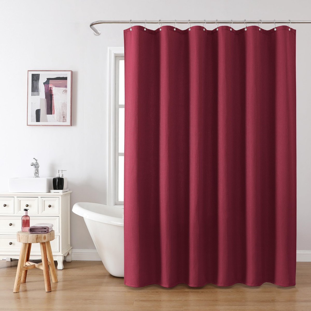 Douchegordijn 182 x 182 cm - wafelstof waterdicht - metalen gordijnringen - anti-schimmel voor badkamer - ShopVlot