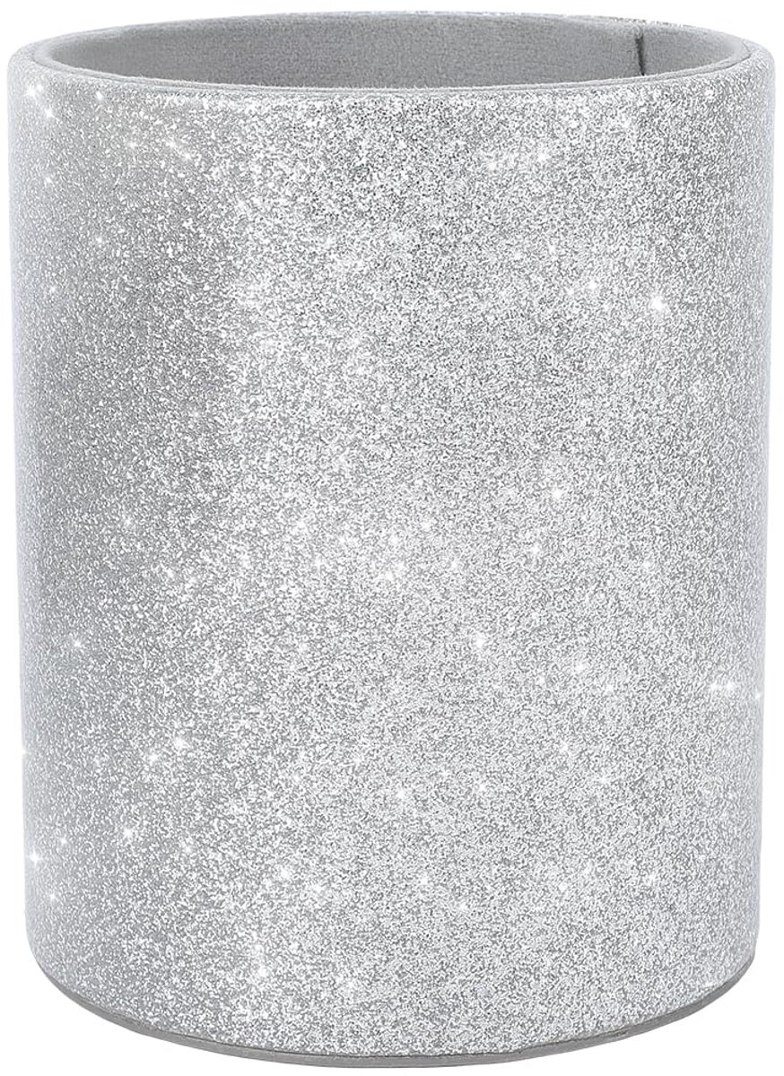 Kunstleren etui glanzend zilver - luxe make-up organizer - multifunctioneel met glitter - ideaal voor kwasten - ShopVlot